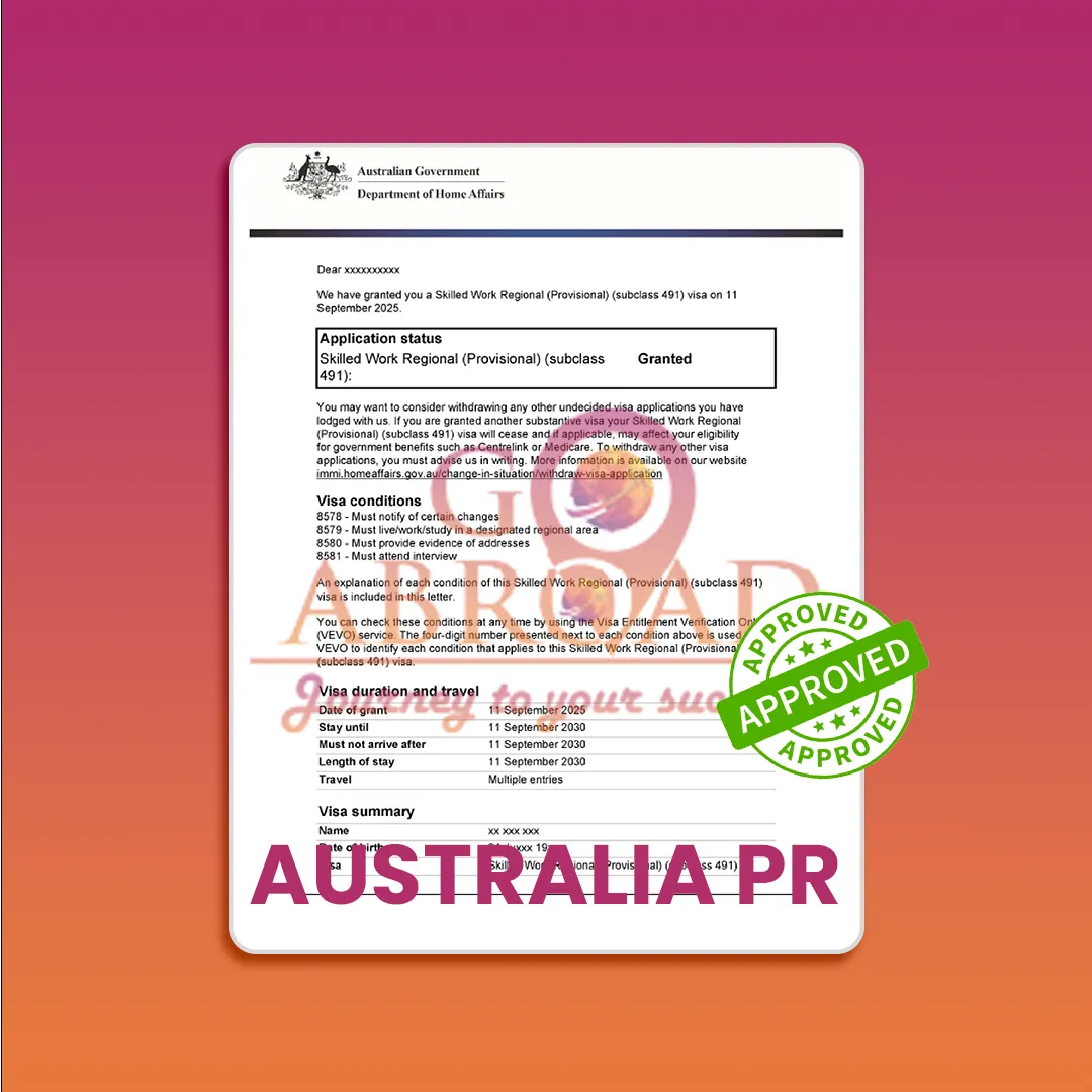 Client receiving Australia PR visa approval through Go Abroad Migration